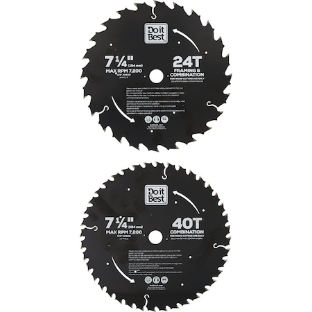 Do It Best 7-1/4'' 24 & 40-Tooth Circular Saw Blade Set, 2-Piece QJDIB-PTASET-019