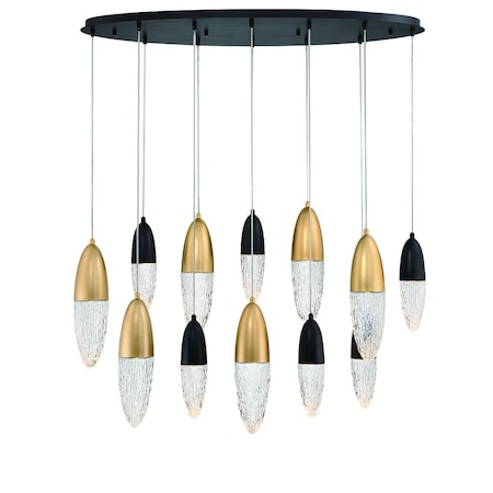 Eurofase Ã‰crou Modern Halogen Indoor Chandelier, 20-Light, Drum, Dimmable, Mixed Black/Brass/Glass 43861-042