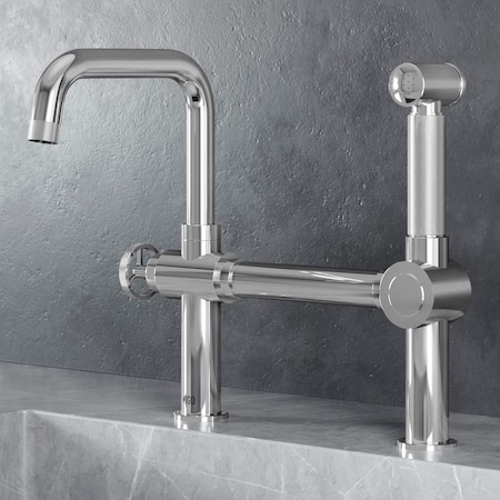 Vigo Cass Single Handle Bridge Kitchen Faucet with Side Sprayer VG02050CH