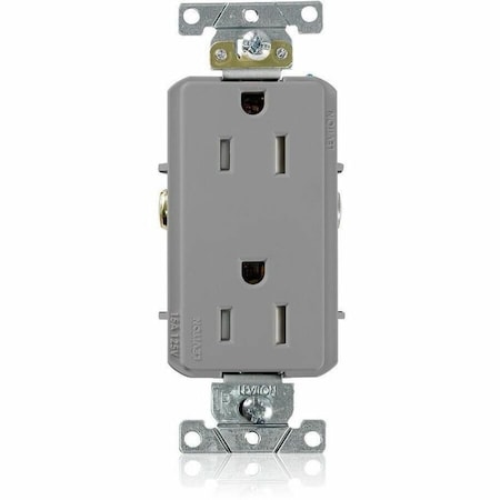 Leviton Straight Blade Receptacle, 5-15R, 15 A, 125V AC, 2 Pole, 3 Wire, Flush Mount, Self-Grounded TDR15-GY