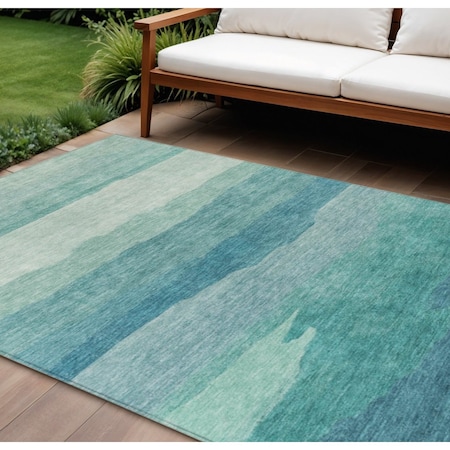 Homeroots 10' X 14' Turquoise Striped Washable Indoor Outdoor Area Rug 608156