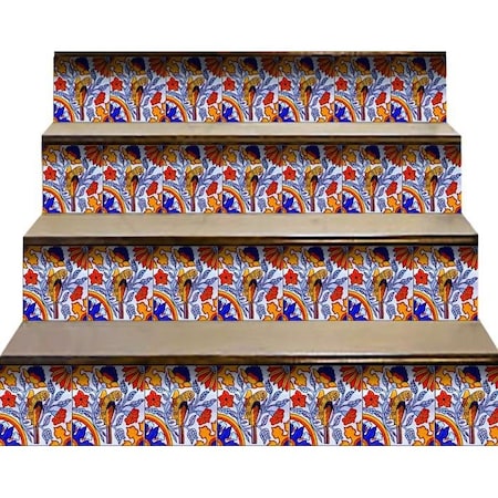 Homeroots 8" X 8" Orange Red And Blue Peel And Stick Removable Tiles 390847