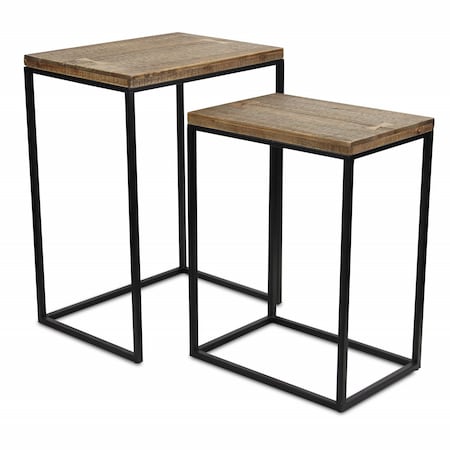 Homeroots Set of Two 24" Black And Brown Solid Wood Nested Tables, 2PK 489332