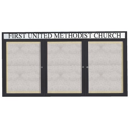 Aarco Illuminated Outdoor Enclosed Bulletin Board w/ Al Frame Header, Powder Coated Black, 36''Hx72''W ODCC3672-3RHIBK