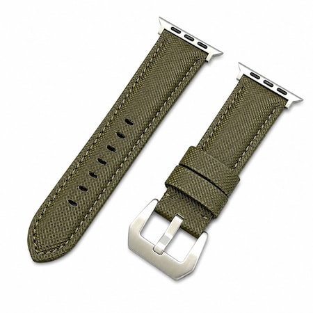 Elegani Nylon and Band Compatible with Apple Watch 49mm, Green, Silver/Black/Rose Gold/Yellow Gold Buckle NLPAM-GRNGRN-49