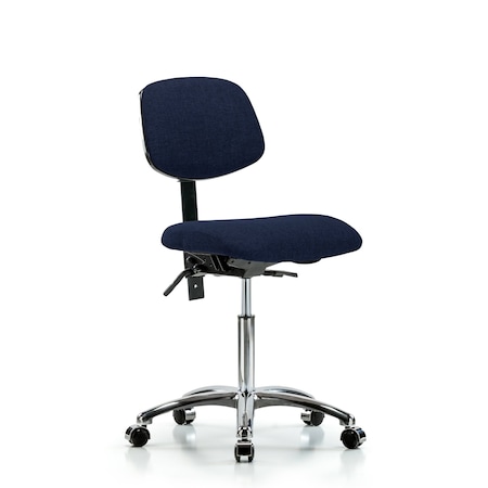 Blue Ridge Ergonomics Chair, Fab, Med Bench, Chr Tilt Casters, Nav, No Arms, 22" to 29" Height, Dark Blue BR-FMBCH-CR-T1-A0-NF-CC-F45