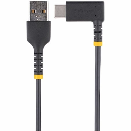 Startech.Com 6ft 2m USB A to C Charging Cable Right Angle - Heavy Duty Fast Charge USB-C Cable - Black USB R2ACR-2M-USB-CABLE