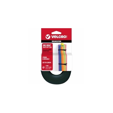 Velcro Brand Strap Roll, Hook-and-Loop, Black, 12 ft L 90340
