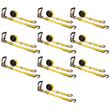 Mytee Products (10 Pack) 2in x 27ft Ratchet Strap with Double J-Hooks & Floating D-Rings - 3, 3..., 10PK RS227WH-DRx10