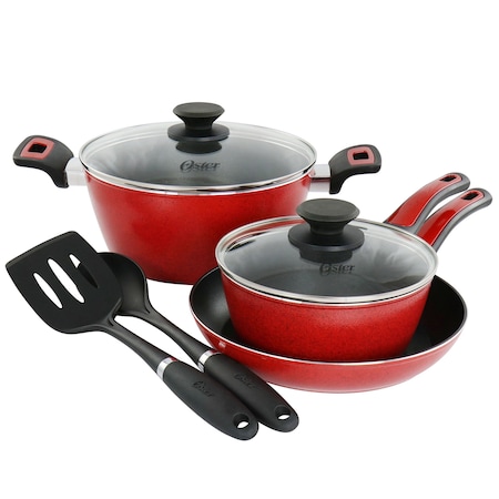 Oster Claybon 7 Piece Non Stick Aluminum Cookware Set in Red 82928.07