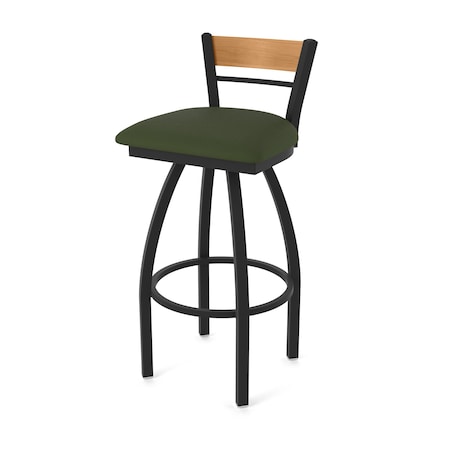 Holland Bar Stool Co Revelle 30in Swivel Bar Stool with Black Wrinkle Finish, Medium Back and Canter Pine Seat 881