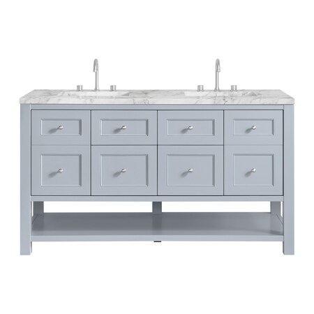 James Martin Vanities Breckenridge 60 in. Double Vanity, Serenity Blue, w/ 3 CM Carrara Marble Top 330-V60D-SRB-3CAR