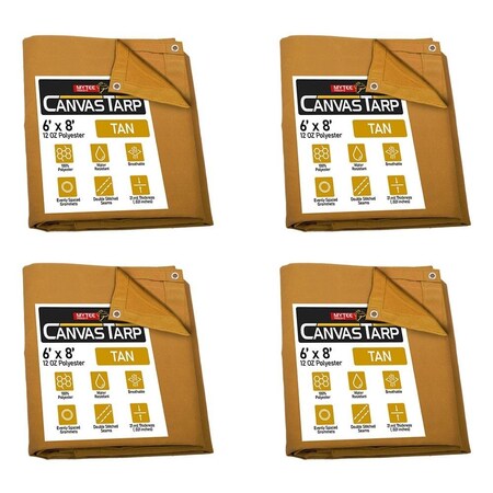Mytee Products 6ft x 8ft Tan Canvas Tarp 12oz Heavy Duty Water Resistant, 4PK CT6-8-Tx4