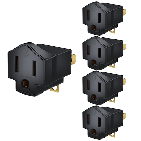 Maximm 2-Prong to 3-Prong Grounding Outlet Adapter Converter, 5PK, Black, 5PK AD-2-TO-3PR-BLACK-5PK