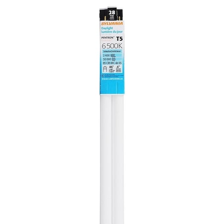 Sylvania Fluorescent Bulb, 28 W, T5 Lamp, Miniature G5 Lamp Base, 2550 Lumens, 6500 K Color Temp 20061