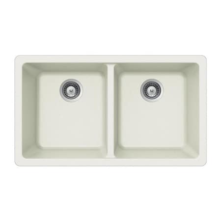 Houzer Quartztone Series Composite Granite Undermount 50 - 50 Double Bowl Kitchen Sink- White M-200U CLOUD