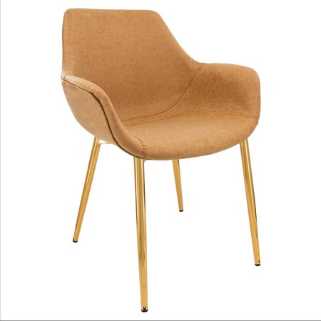 Leisuremod Markley Modern Leather Dining Arm Chair with Gold Metal Legs, Light Brown ECG26BR