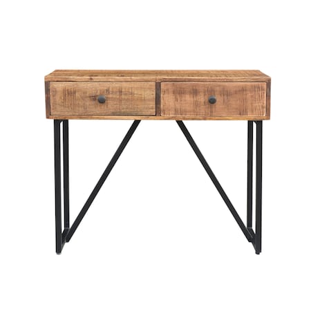 Homeroots 36" Natural and Black Solid Wood Distressed Frame Console Table And Drawers 488797