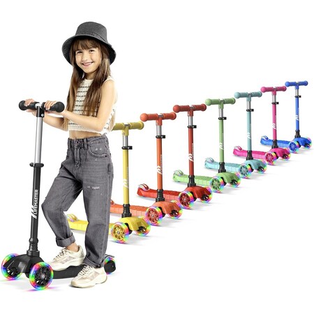 Lifemaster Kids 3-Wheel Kick Scooter with LED Light-Up Wheels and Adjustable Handlebar, Indoor/Outdoor Use LIFSCTBL