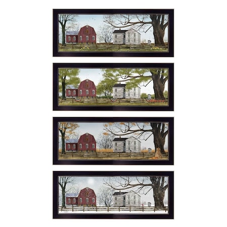 Homeroots Set Of Four Red Barn For The Season Black Framed Print Wall Art, 4PK 405763