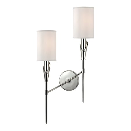 Hudson Valley Lighting Tate 2 Light Wall Sconce 13 In. Polished Nickel, left 1312L-PN