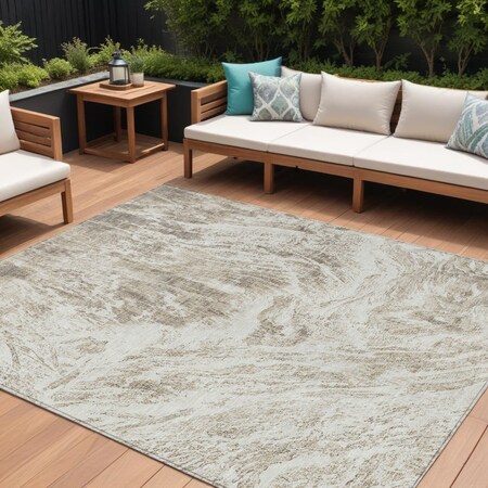 Homeroots 9' X 12' Taupe And Ivory Abstract Washable Indoor Outdoor Area Rug 614315