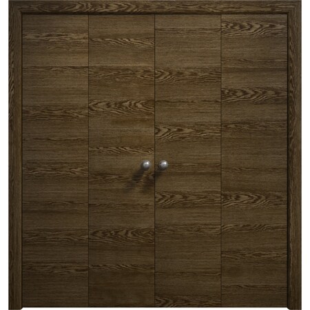 Sartodoors Sliding Closet Double Bi-fold Doors 72 x 80 inches, Ego 5000 Marble Oak, Sturdy Tracks Moldings Tr EGO5000DBF-DMR-72x80 (4* 18x80)