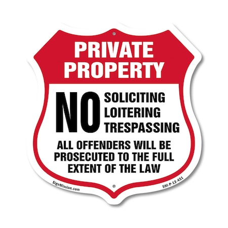 Signmission Private Property Shield Sign No Soliciti, 12 Inch X 12 Inch, Plastic Sign SHI-P-12-451
