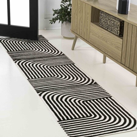 Jonathan Y Odense High-Low Minimalist Angle Geometric Black/White 2 ft. x 8 ft. Runner Rug SCN101G-28