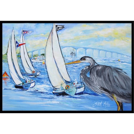 Carolines Treasures JMK1001JMAT Blue Heron Sailboats Dog River Bridge Indoor & Outdoor Mat, 24 x 36 in. JMK1001JMAT