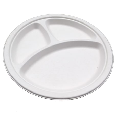 Rdi Bagasse 3 Compartment 10in Round Plate 500cs, 500PK IB-PLT-10-3 C