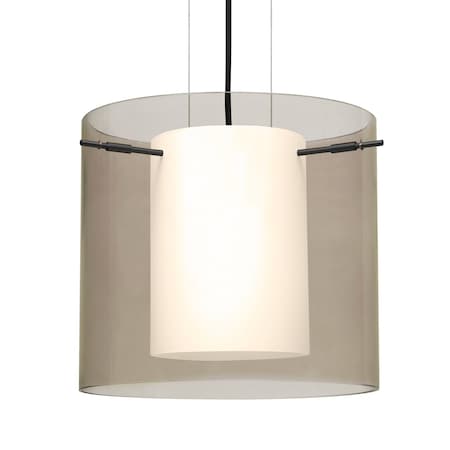 Besa Lighting Besa Pahu 12 Cable Pendant, Transparent Smoke/Opal, Black Finish, 1x 11W LED 1KG-S18407-LED-BK