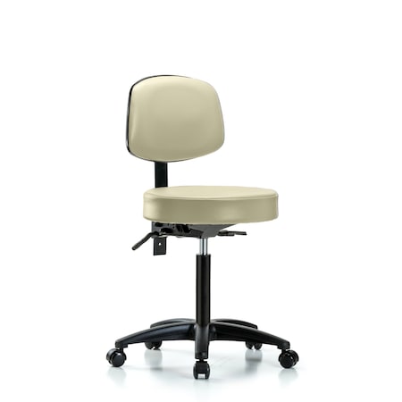 Blue Ridge Ergonomics Bench Stool, Med, Vinyl, Bk, Casters, Wht BR-VMBST-RG-T0-NF-RC-8501