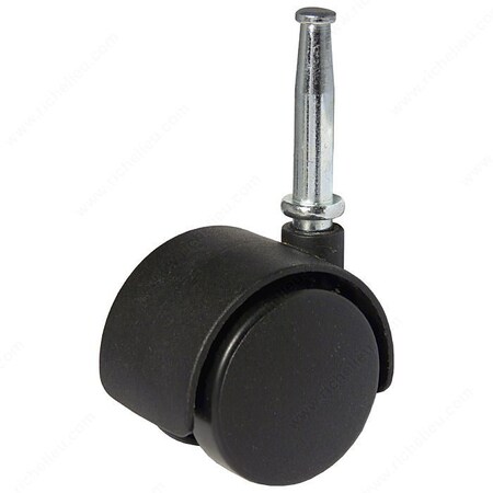 Richelieu Dual-Wheel Furniture Caster, Swivel Without Brake, with Wood Stem, Black F24427