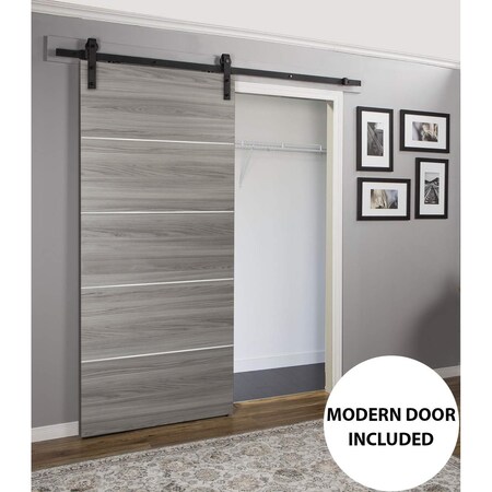 Sartodoors Sliding Barn Door with Hardware, Planum 0020 Ginger Ash, 6.6FT Rail Hangers Sturdy Set, Modern Soli PLANUM0020BD-B-GA-2884