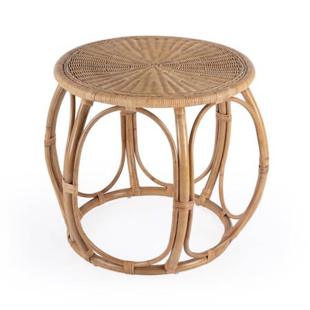 Homeroots 24" Natural Rattan Round Drum End Table 634870