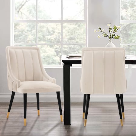 Manhattan Comfort Modern Eda Velvet Dining Chair in Midnight Cream DC073-CR
