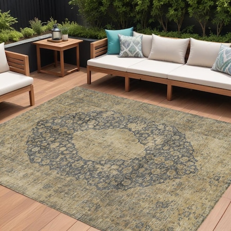 Homeroots 9' X 12' Charcoal And Beige Medallion Washable Indoor Outdoor Area Rug 616464