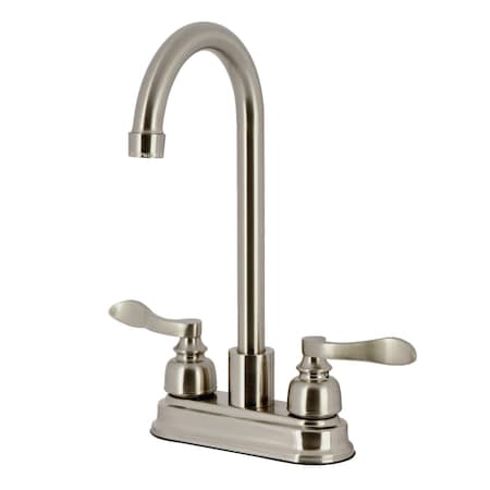 Kingston Brass Double-Handle 4" Centerset High-Arc Bar Faucet, Brushed Nickel FB8498NFL