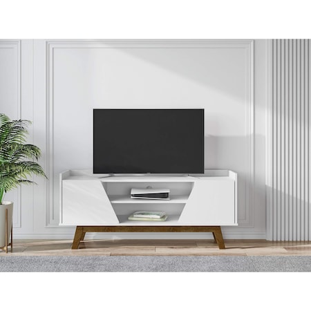 Manhattan Comfort Mid-Century Modern Marcus 53.14 TV Stand with Solid Wood Legs in White 259BMC6
