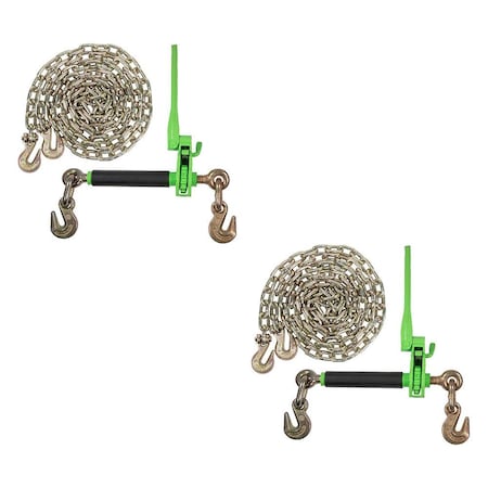 Mytee Products 5/16 in-3/8 in Green Folding Handle Ratchet Load Binder & 5/16 inx12 ft Binder Chain CBRS-FH56x2-CH51612x2-KIT
