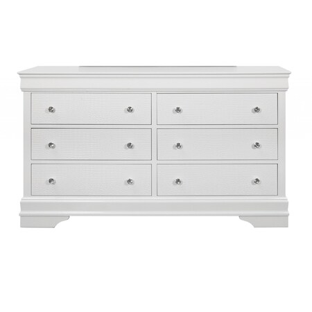 Homeroots 58" Metallic White Solid Wood Six Drawer Double Dresser 478657
