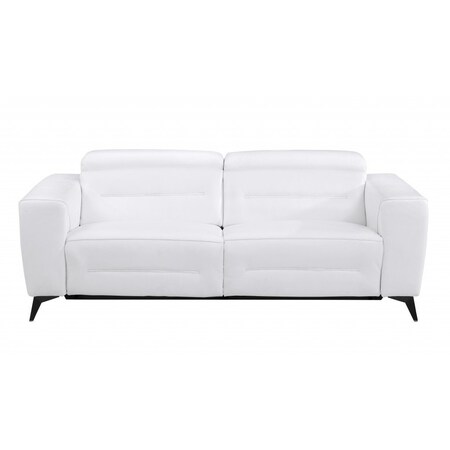 Homeroots 83" White Italian Leather USB Reclining Sofa With Black Legs 482210