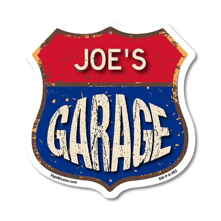 Signmission Joe's Garage, 6 Inch X 6 Inch, Plastic Sign SHI-P-6-383-JOE