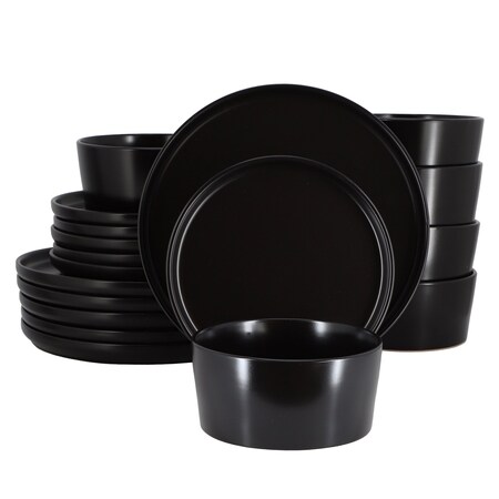 Elama Josh 18 Piece Stoneware Dinnerware Set in Matte Black 750123181M