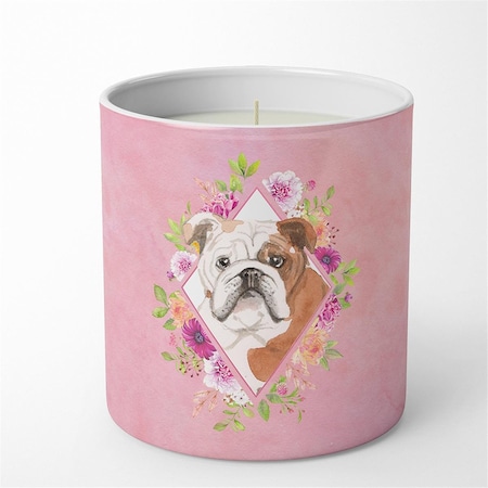 Carolines Treasures 10 oz English Bulldog Pink Flowers Decorative Soy Candle CK4240CDL
