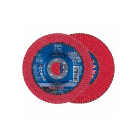 Pferd Polifan Curve Flap Wheels, 5 in Diam, 5/8 in Thickness, 60 Grit, 12,200 rpm, 10PK 419-67344