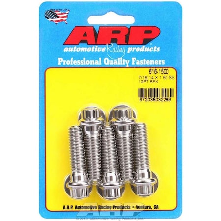 Arp 616-1500 0.44-14 x 1.5 in. 12-Point Stainless Steel Bolt Kit, 5PK ARP616-1500