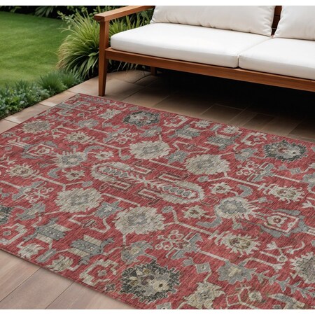 Homeroots 9' X 12' Red Beige And Charcoal Oriental Washable Indoor Outdoor Area Rug 582132
