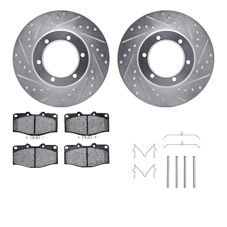 Dynamic Friction Co DFC Brake Rotor - Drilled & Slotted - Silver- Heavy Duty Brake Pad includes Hardware 7412-76007
